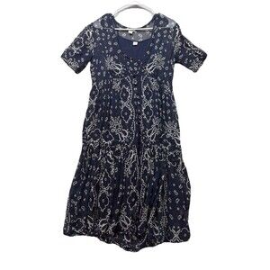 SUNDANCE Dress P S Brielle Bandana Paisley Sheer Chiffon Lined Button Front Blue